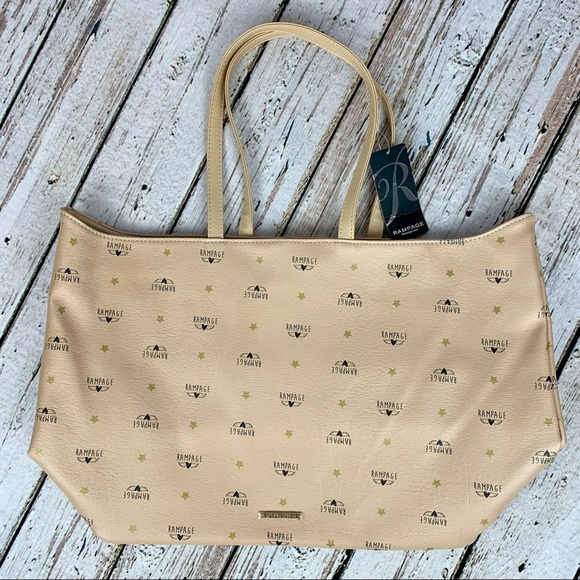 NWT Rampage Wing Logo Shoulder Bag Tote Purse Carryall Roomy Almond - Picture 5 of 14